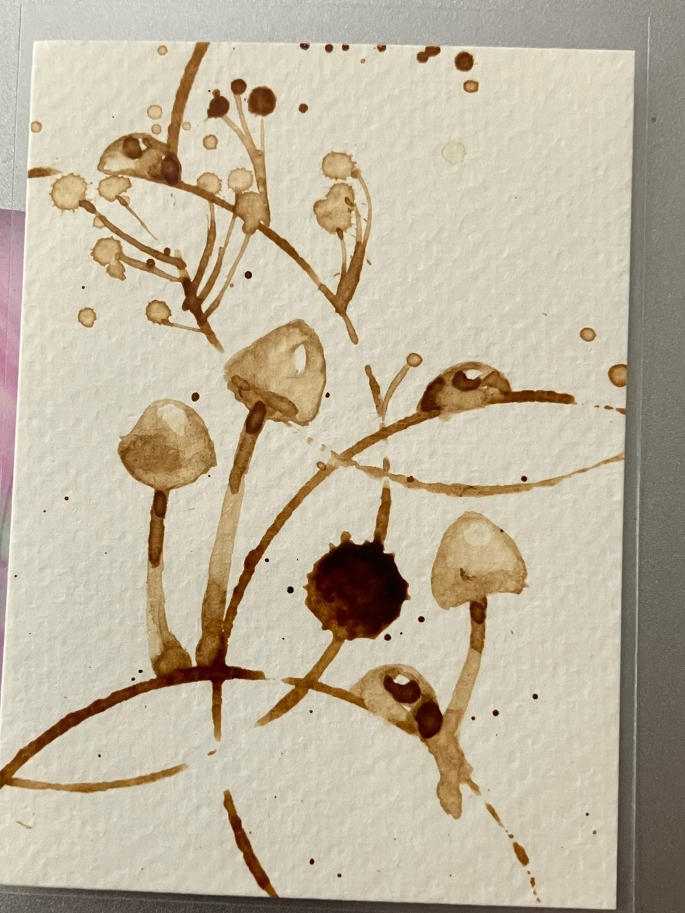 Aceo original mushrooms ladybug painting miniature gift art Artettina
